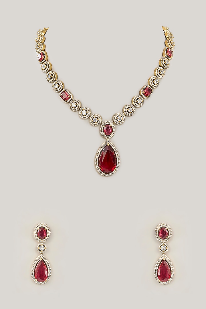 Gold Plated Jadau Faux Polki Pendant Necklace Set by Shlok Jewels at Pernia's Pop Up Shop