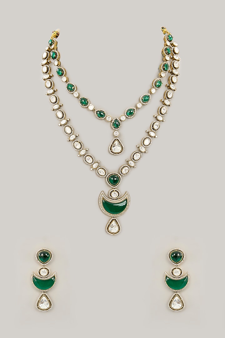 Gold Plated Jadau Faux Polki Layered Pendant Necklace Set by Shlok Jewels at Pernia's Pop Up Shop