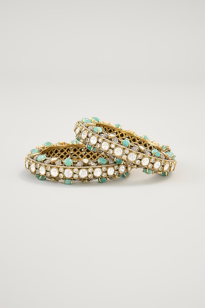 Gold Plated Jadau Faux Polki Bangles (Set Of 2) by Shlok Jewels at Pernia's Pop Up Shop