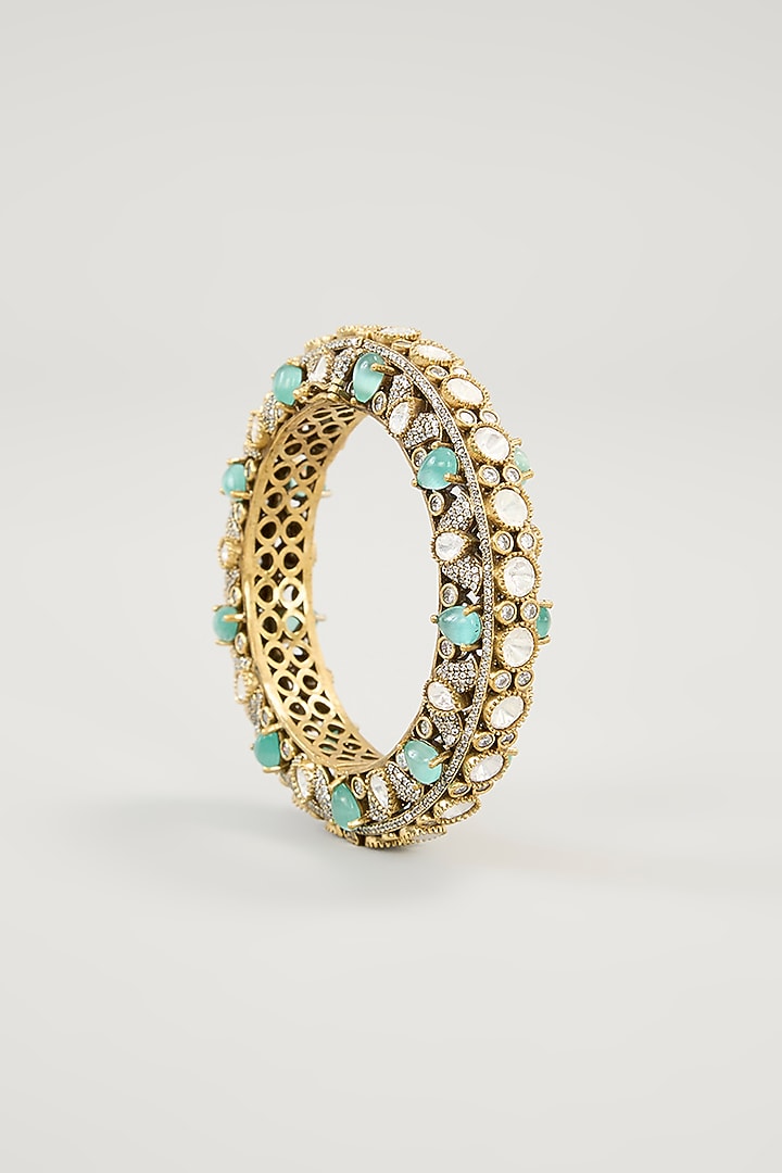 Gold Plated Jadau Faux Polki Bangles (Set Of 2) by Shlok Jewels at Pernia's Pop Up Shop