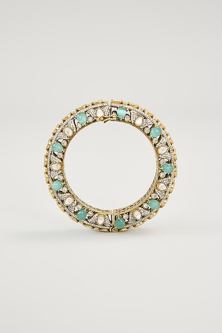 Gold Plated Jadau Faux Polki Bangles (Set Of 2) by Shlok Jewels at Pernia's Pop Up Shop