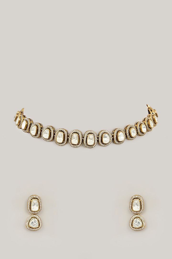 Gold Plated Jadau Faux Polki Choker Necklace Set by Shlok Jewels at Pernia's Pop Up Shop