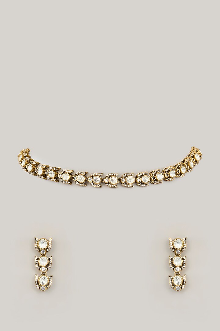 Gold Plated Jadau Faux Polki Choker Necklace Set by Shlok Jewels at Pernia's Pop Up Shop