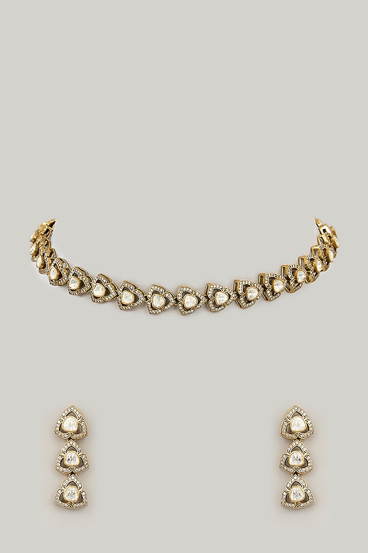 Gold Plated Jadau Faux Polki Choker Necklace Set by Shlok Jewels at Pernia's Pop Up Shop