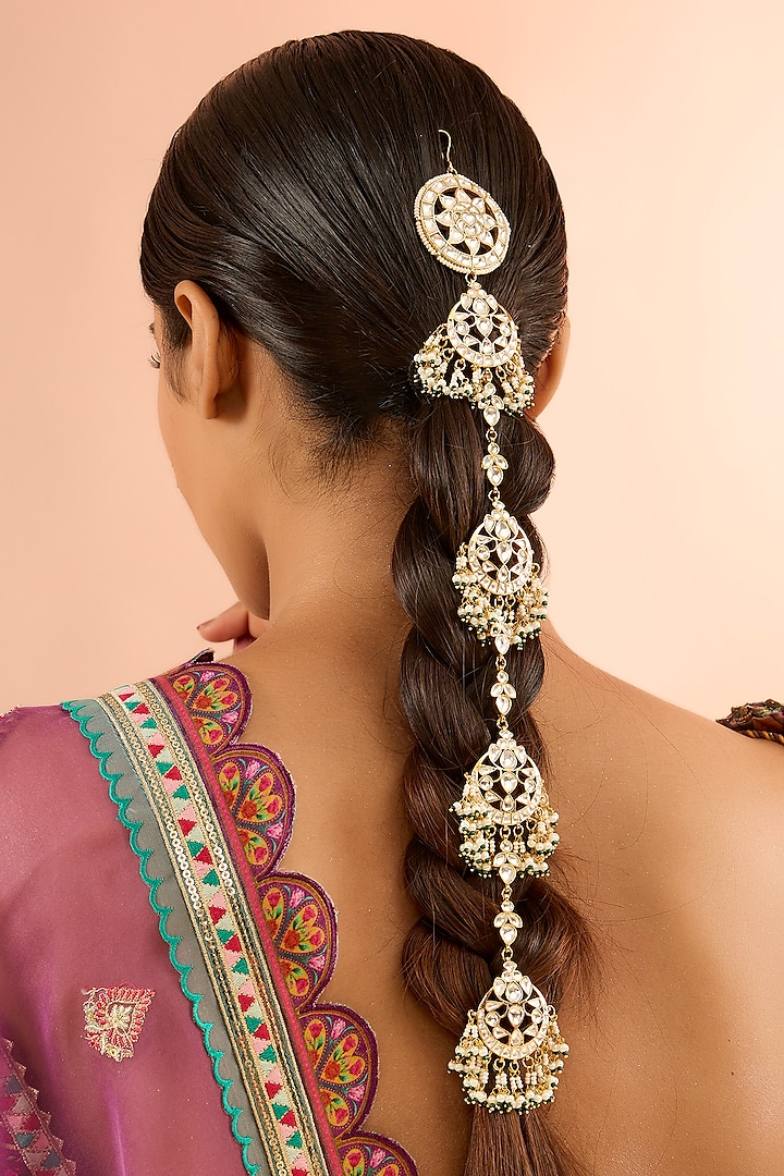 Gold Plated Jadau Kundan Polki Braid Pin by Shlok Jewels at Pernia's Pop Up Shop