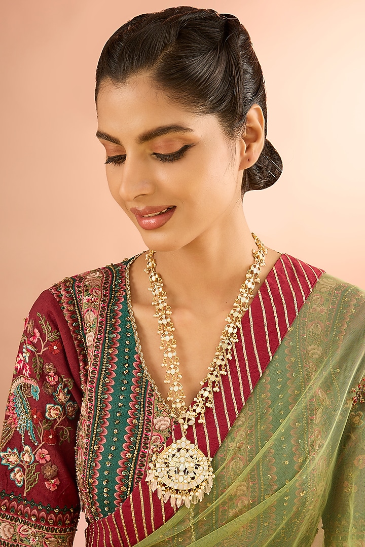 Gold Plated Mother of Pearl Long Pendant Necklace by Shlok Jewels at Pernia's Pop Up Shop