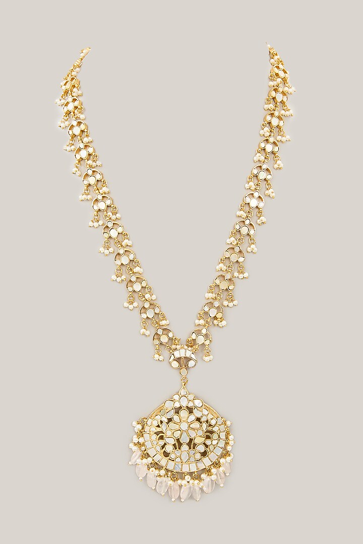 Gold Plated Mother of Pearl Long Pendant Necklace by Shlok Jewels at Pernia's Pop Up Shop