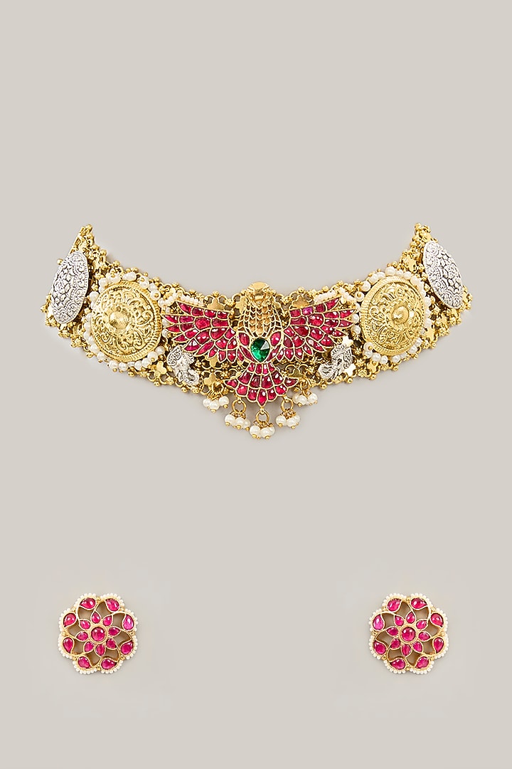 Gold Plated Jadau Kundan Polki Choker Necklace Set by Shlok Jewels at Pernia's Pop Up Shop
