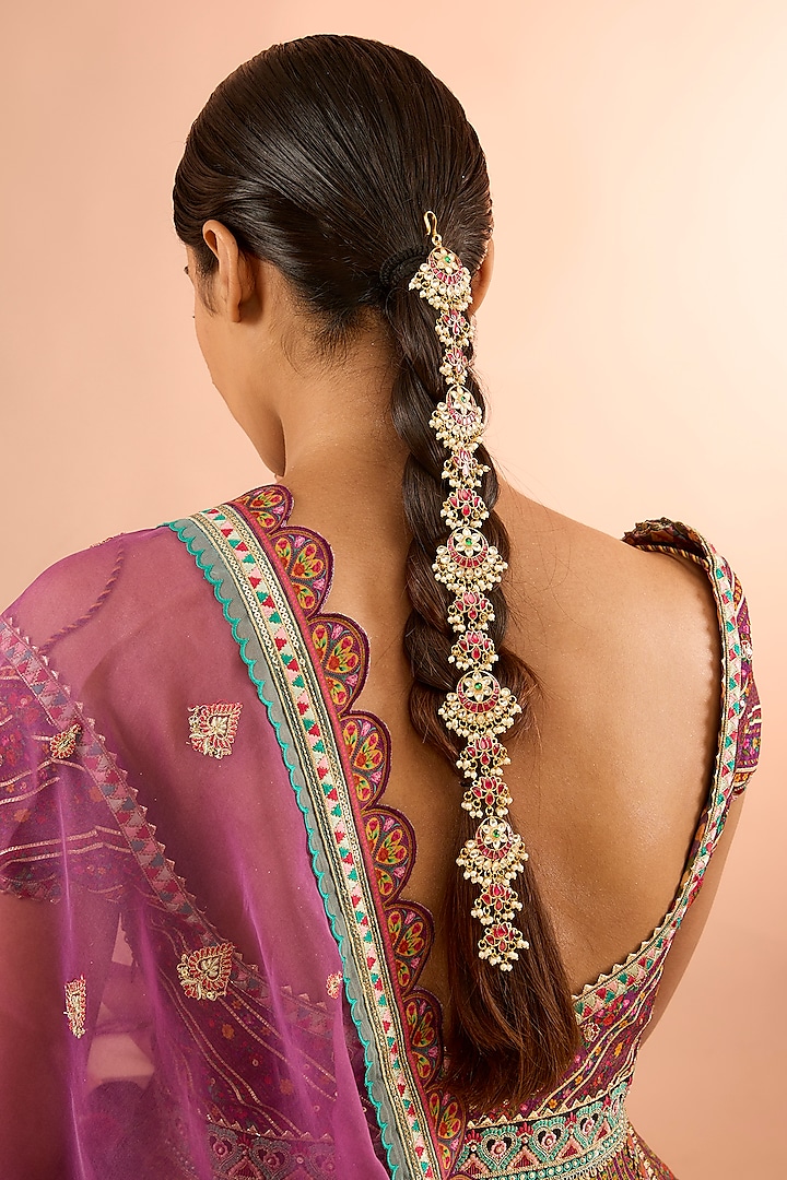 Gold Plated Jadau Kundan Polki Braid Pin by Shlok Jewels at Pernia's Pop Up Shop