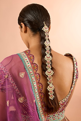 Gold Plated Jadau Kundan Polki Braid Pin by Shlok Jewels