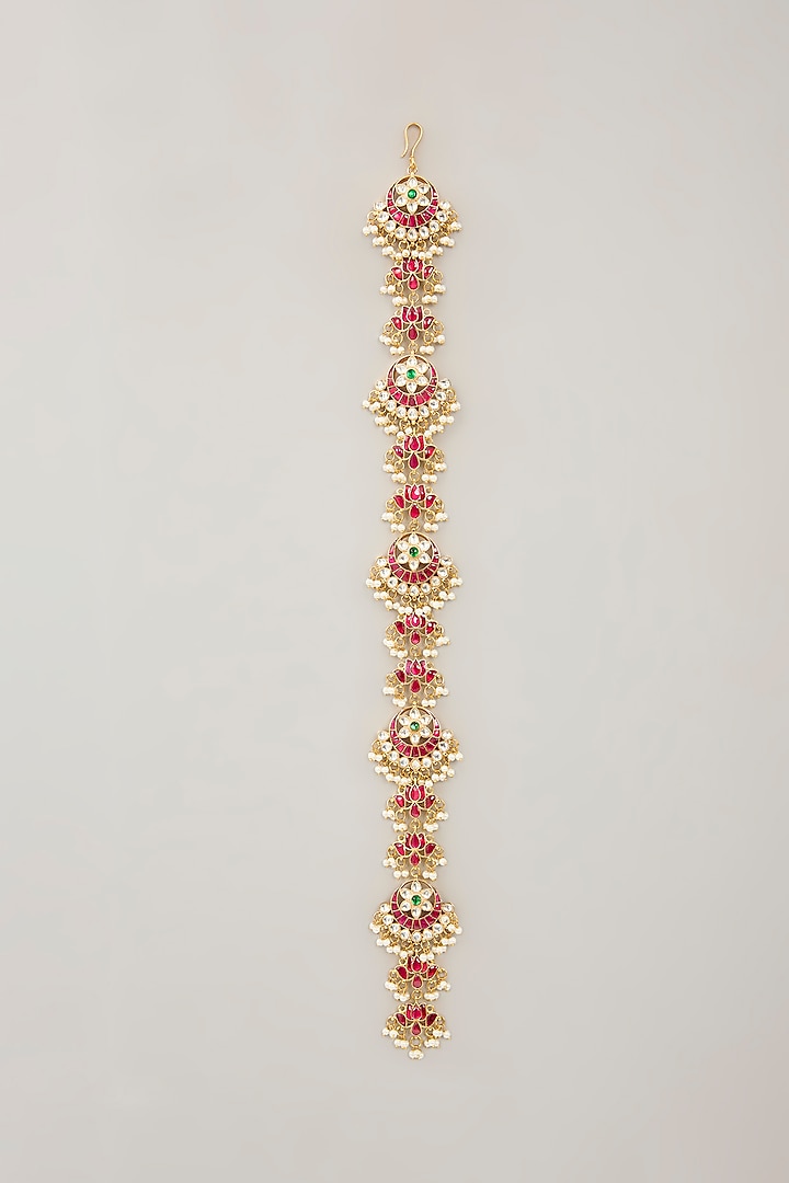 Gold Plated Jadau Kundan Polki Braid Pin by Shlok Jewels at Pernia's Pop Up Shop