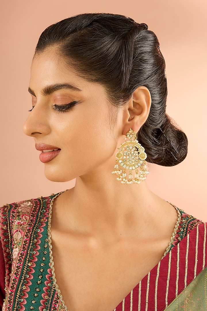 Gold Plated Mother Of Pearl Dangler Earrings by Shlok Jewels at Pernia's Pop Up Shop