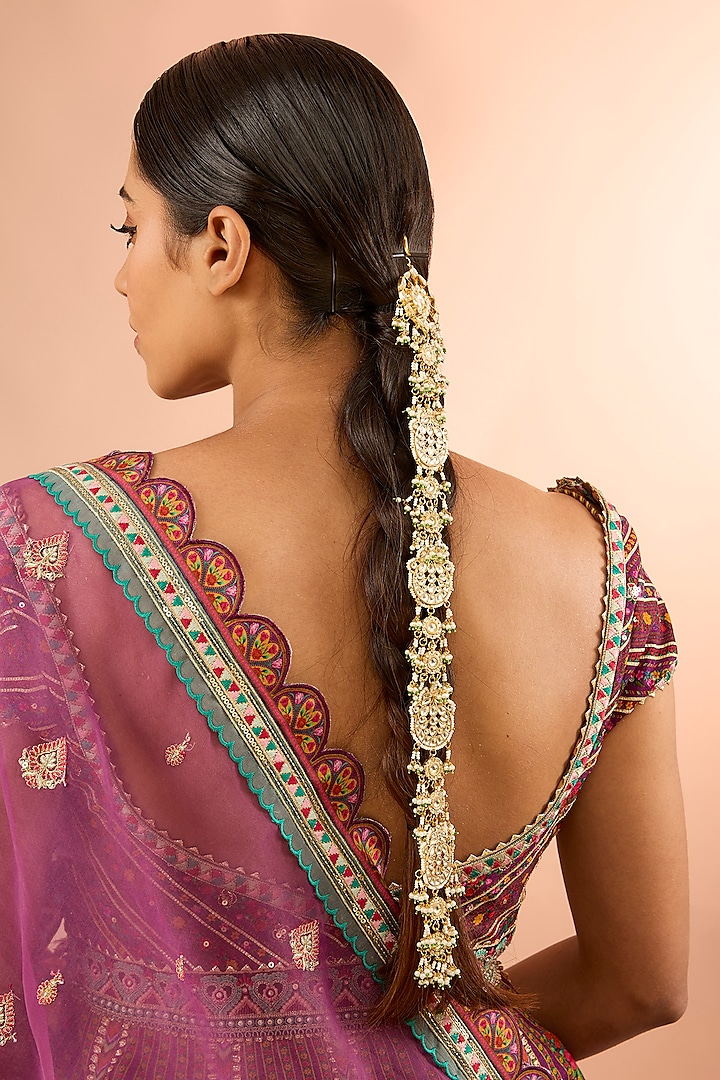 Gold Plated Jadau Kundan Polki Braid Pin by Shlok Jewels at Pernia's Pop Up Shop