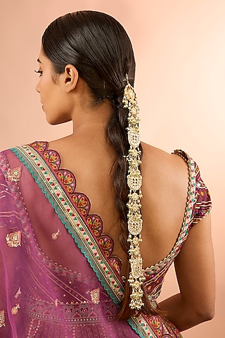 Gold Plated Jadau Kundan Polki Braid Pin by Shlok Jewels