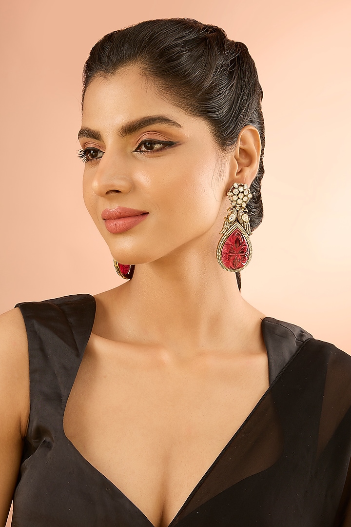 Gold Plated Jadau Faux Polki Dangler Earrings by Shlok Jewels at Pernia's Pop Up Shop
