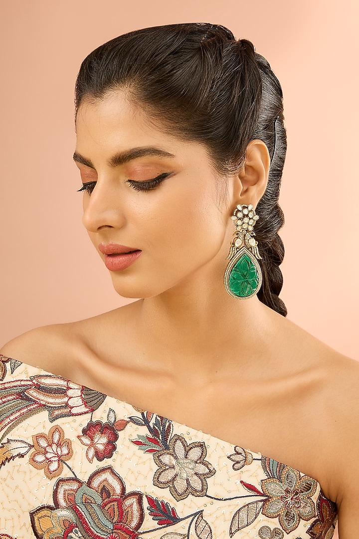 Gold Plated Jadau Faux Polki Dangler Earrings by Shlok Jewels at Pernia's Pop Up Shop