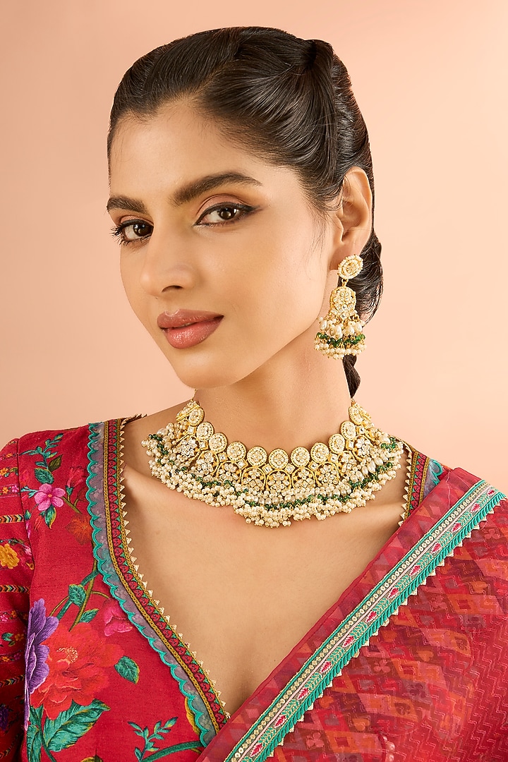 Gold Plated Jadau Kundan Polki Necklace Set by Shlok Jewels at Pernia's Pop Up Shop