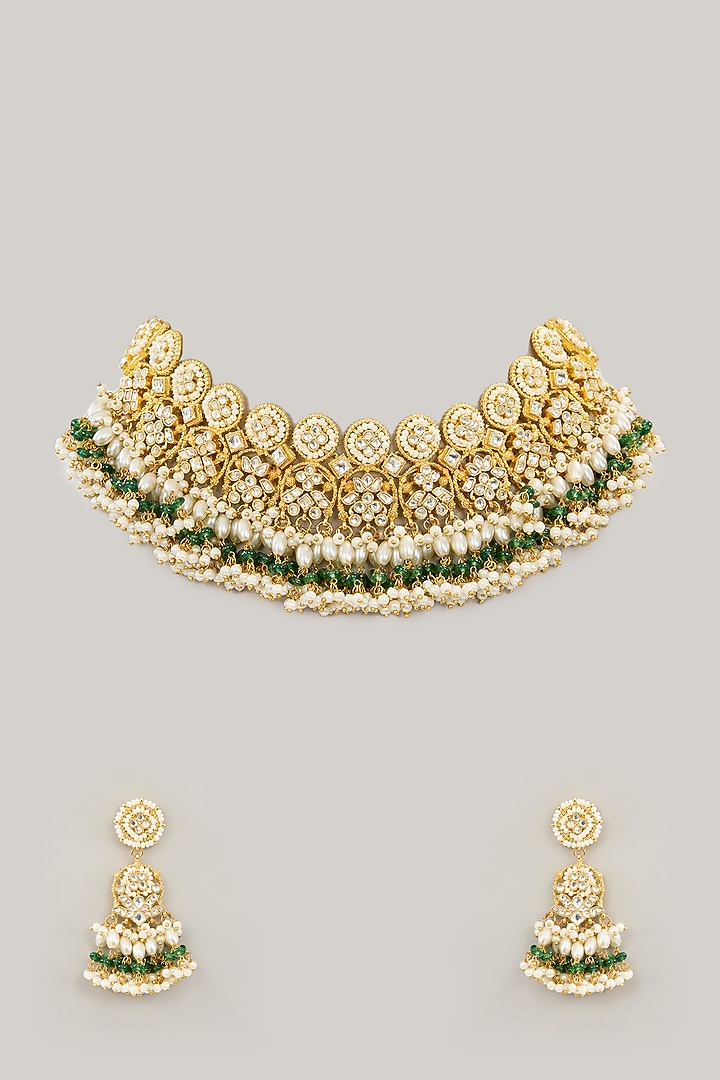 Gold Plated Jadau Kundan Polki Necklace Set by Shlok Jewels at Pernia's Pop Up Shop