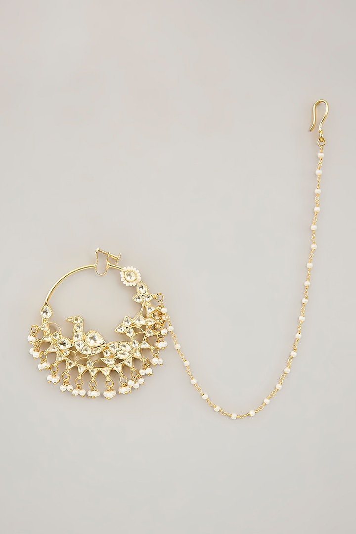 Gold Plated Jadau Kundan Polki & Natural Gemstone Nose Ring by Shlok Jewels at Pernia's Pop Up Shop