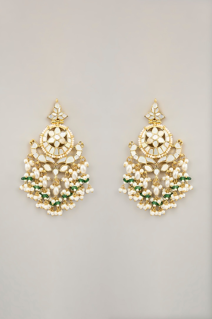 Gold Plated Jadau Mother Of Pearl & Natural Gemstone Dangler Earrings by Shlok Jewels at Pernia's Pop Up Shop