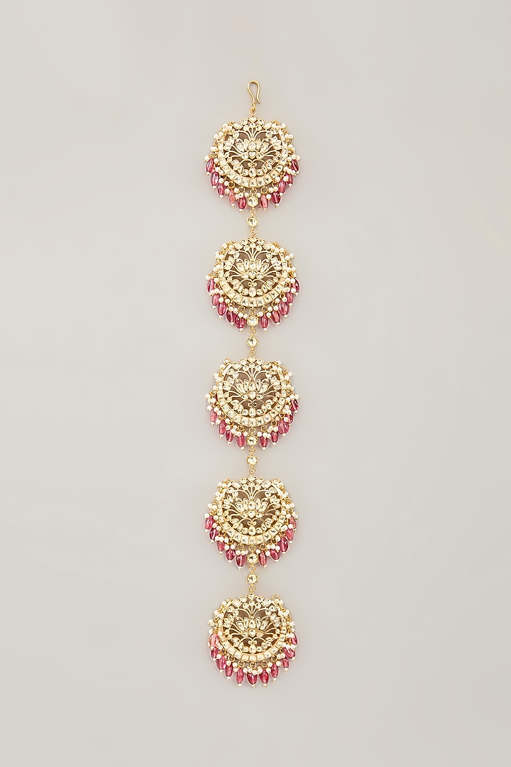 Gold Plated Jadau Kundan Polki & Natural Gemstone Hair Braid by Shlok Jewels at Pernia's Pop Up Shop
