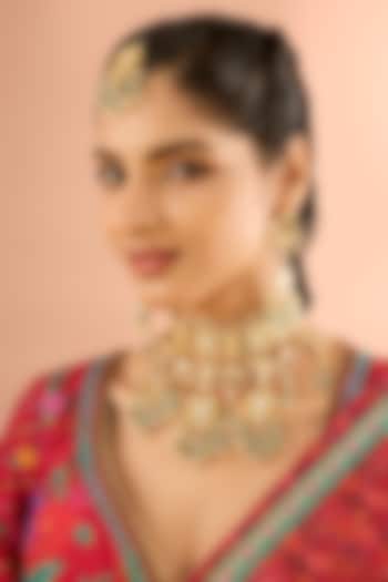 Gold Plated Mother Of Pearl & Natural Gemstone Necklace Set by Shlok Jewels at Pernia's Pop Up Shop