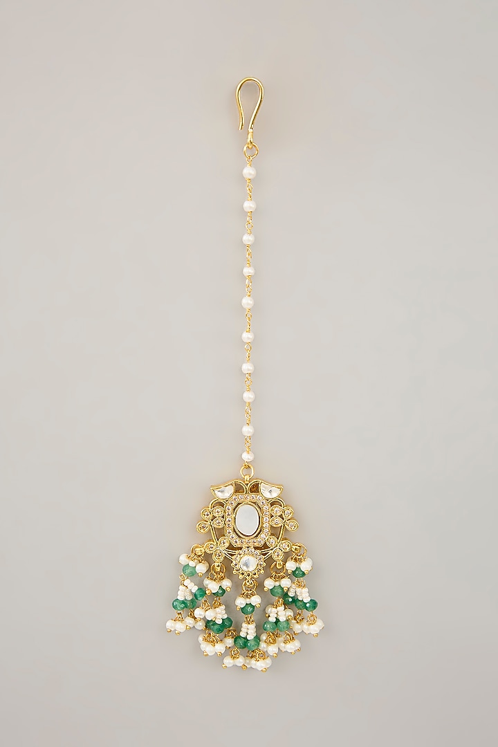 Gold Plated Mother Of Pearl & Natural Gemstone Necklace Set by Shlok Jewels at Pernia's Pop Up Shop