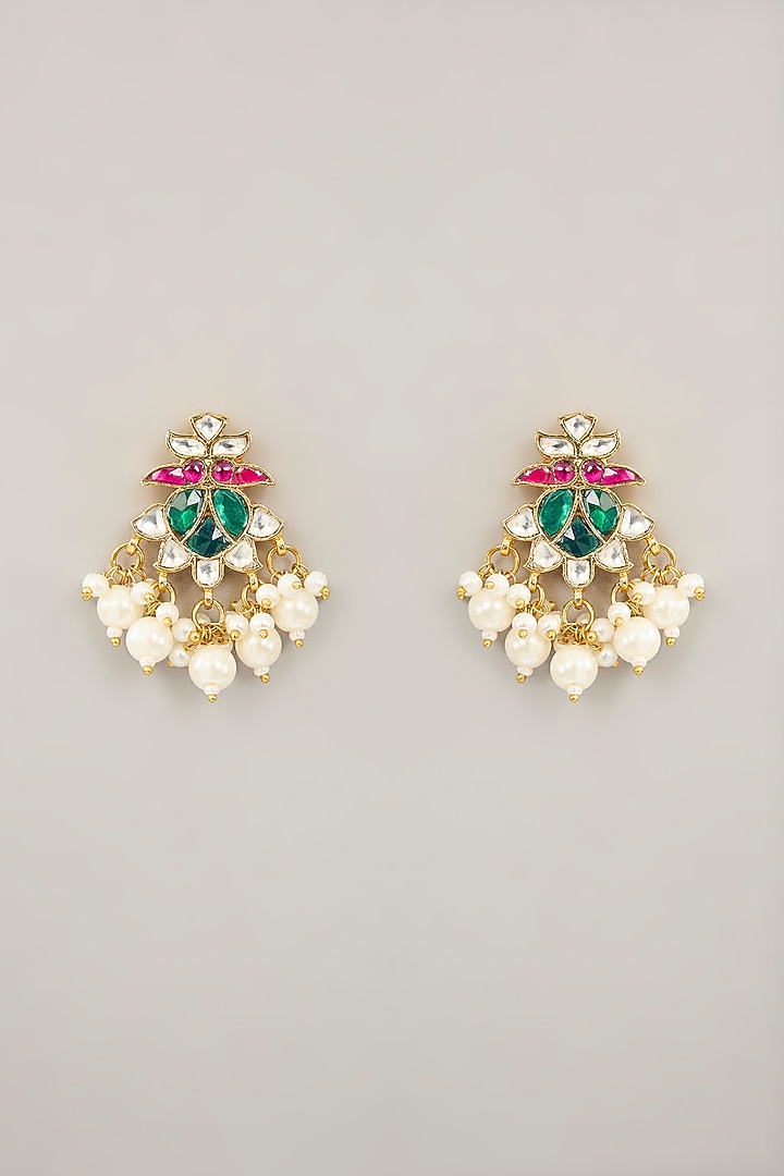 Gold Plated Jadau Kundan Polki & Natural Semi-precious Stone Long Necklace Set by Shlok Jewels at Pernia's Pop Up Shop