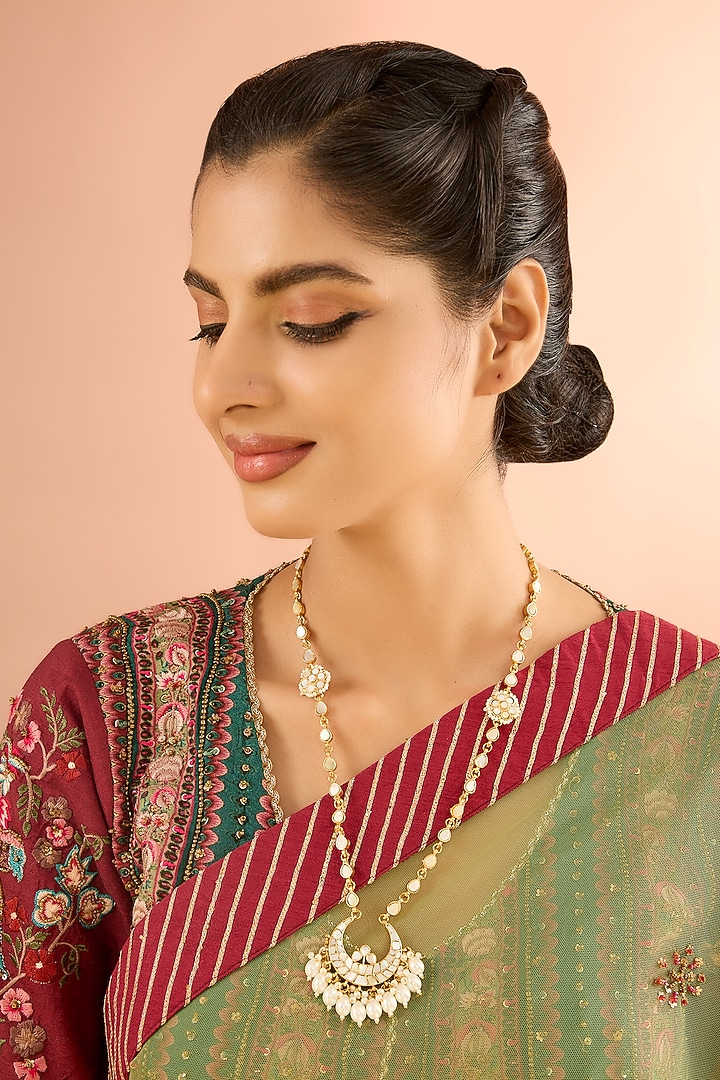 Gold Plated Mother Of Pearl & Natural Gemstone Long Necklace by Shlok Jewels at Pernia's Pop Up Shop