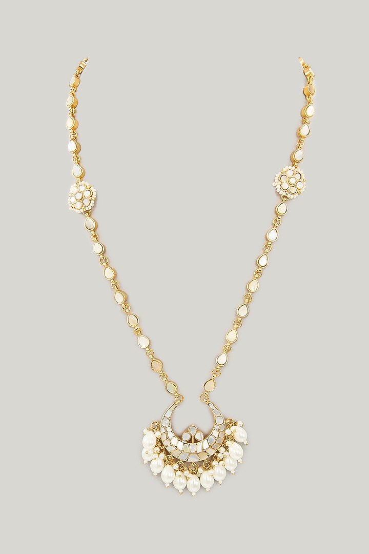 Gold Plated Mother Of Pearl & Natural Gemstone Long Necklace by Shlok Jewels at Pernia's Pop Up Shop