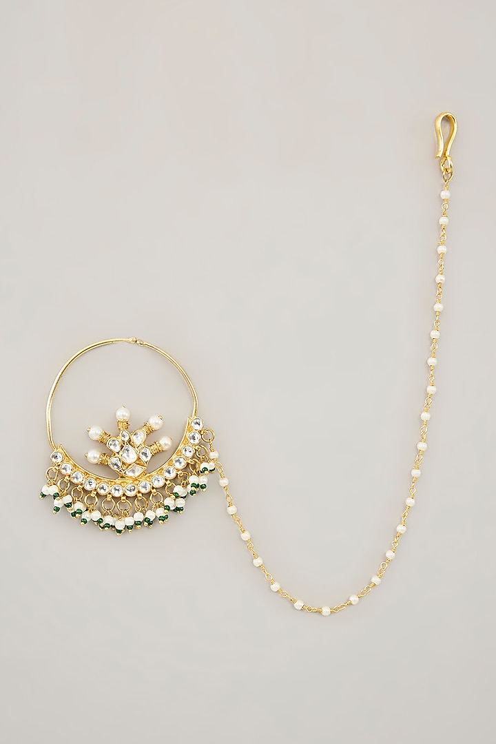 Gold Plated Jadau Kundan Polki & Natural Gemstone Nose Ring by Shlok Jewels at Pernia's Pop Up Shop