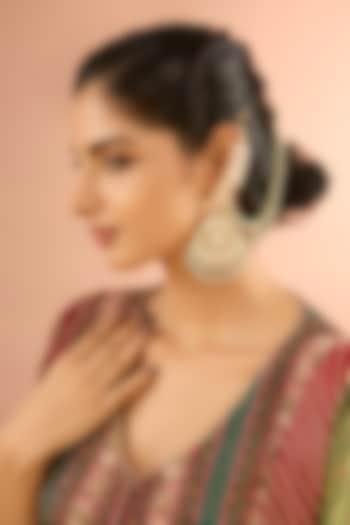 Gold Plated Jadau kundan Polki & Natural Gemstone Chandbali Earrings by Shlok Jewels at Pernia's Pop Up Shop