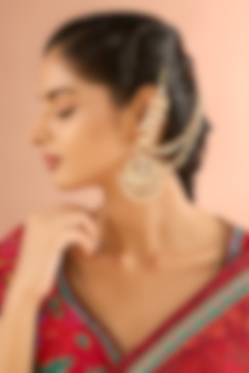 Gold Plated Jadau kundan Polki & Natural Gemstone Chandbali Earrings by Shlok Jewels at Pernia's Pop Up Shop