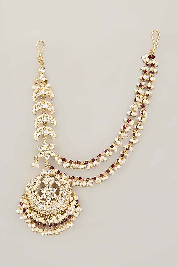 Gold Plated Jadau kundan Polki & Natural Gemstone Chandbali Earrings by Shlok Jewels at Pernia's Pop Up Shop