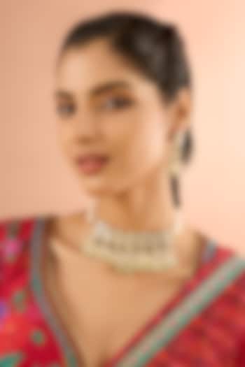 Gold Plated Jadau Kundan Polki & Natural Semi-precious Stone Choker Necklace Set by Shlok Jewels at Pernia's Pop Up Shop