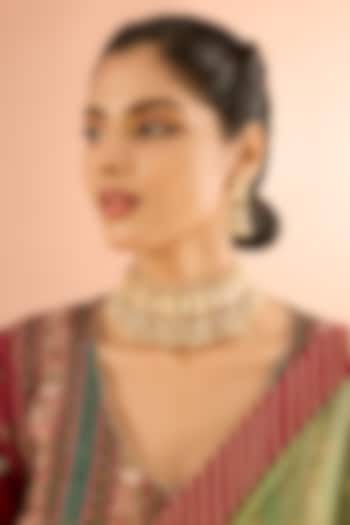 Gold Plated Mother Of Pearl & Natural Semi-precious Stone Choker Necklace Set by Shlok Jewels at Pernia's Pop Up Shop