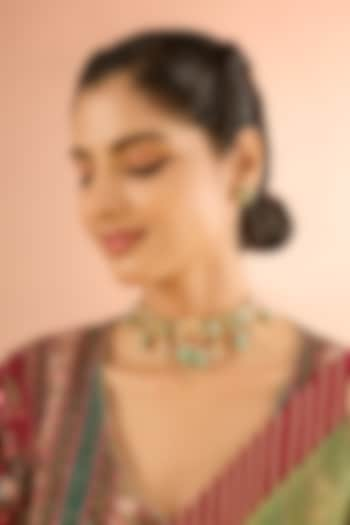 Gold Plated Jadau Kundan Polki & Natural Semi-precious Stone Choker Necklace Set by Shlok Jewels at Pernia's Pop Up Shop