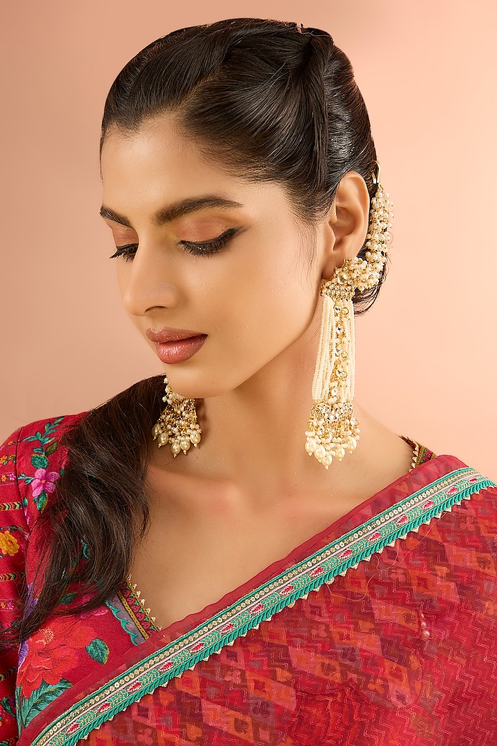 Gold Plated Jadau Kundan Polki & Natural Gemstone Dangler Earrings by Shlok Jewels