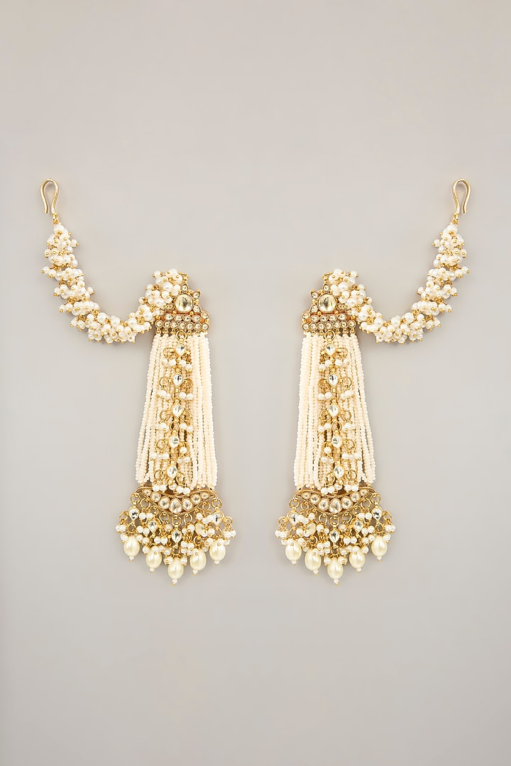 Gold Plated Jadau Kundan Polki & Natural Gemstone Dangler Earrings by Shlok Jewels at Pernia's Pop Up Shop