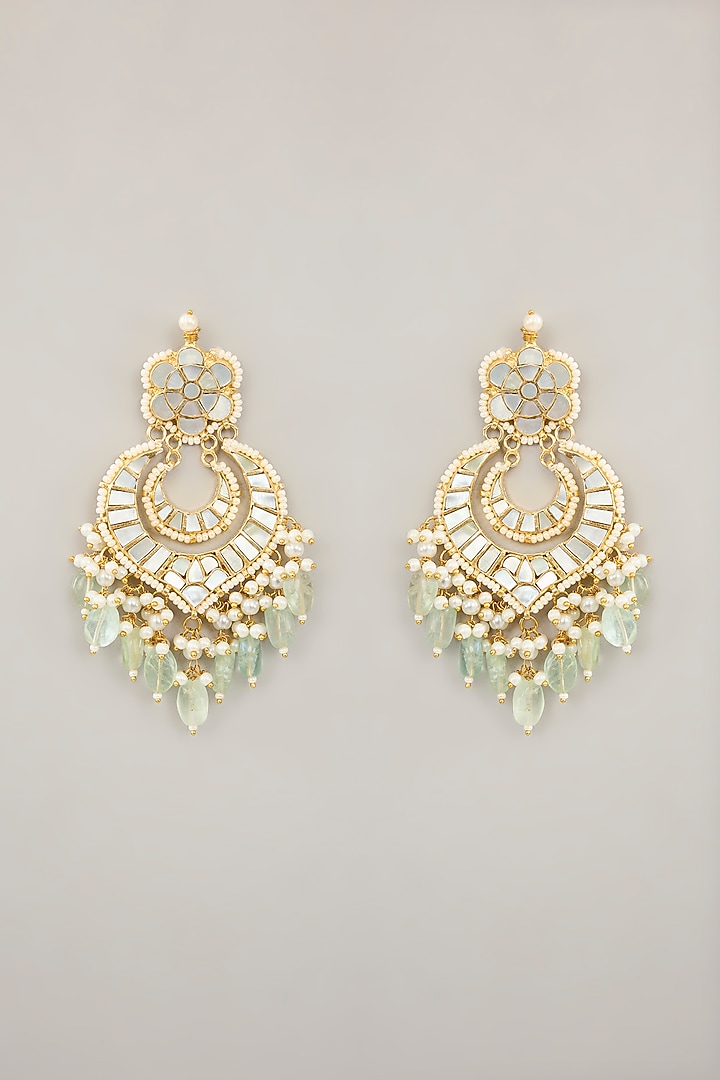 Gold Plated Mother Of Pearl & Natural Gemstone Chandbali Earrings by Shlok Jewels at Pernia's Pop Up Shop
