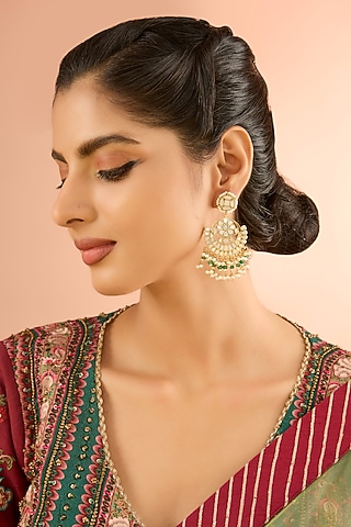 Gold Plated Mother Of Pearl & Natural Gemstone Chandbali Earrings by Shlok Jewels
