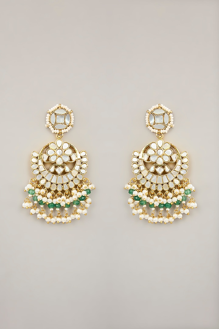 Gold Plated Mother Of Pearl & Natural Gemstone Chandbali Earrings by Shlok Jewels at Pernia's Pop Up Shop