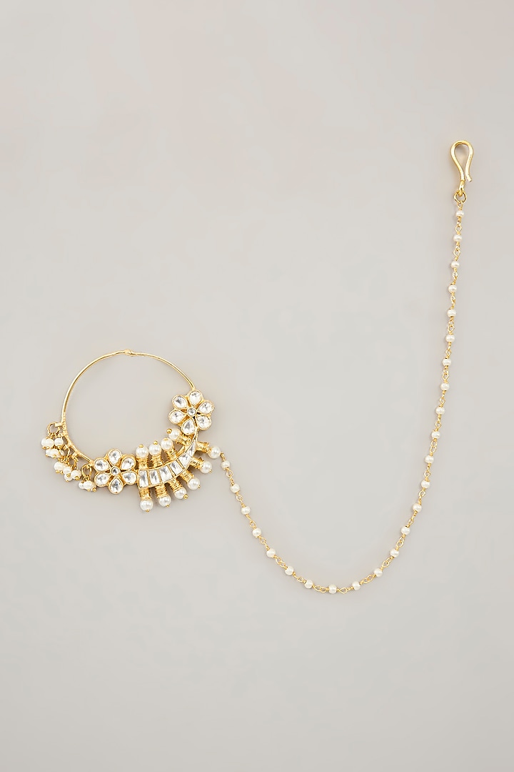 Gold Plated Jadau Kundan Polki & Natural Gemstone Nose Ring by Shlok Jewels at Pernia's Pop Up Shop