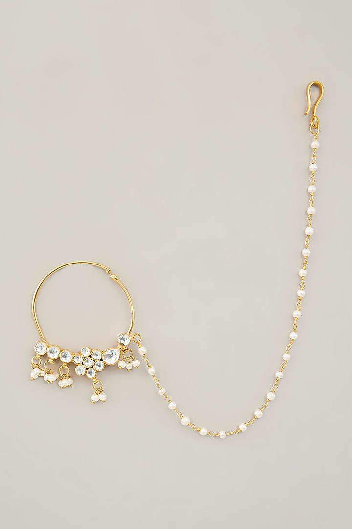 Gold Plated Jadau Kundan Polki & Natural Gemstone Nose Ring by Shlok Jewels at Pernia's Pop Up Shop