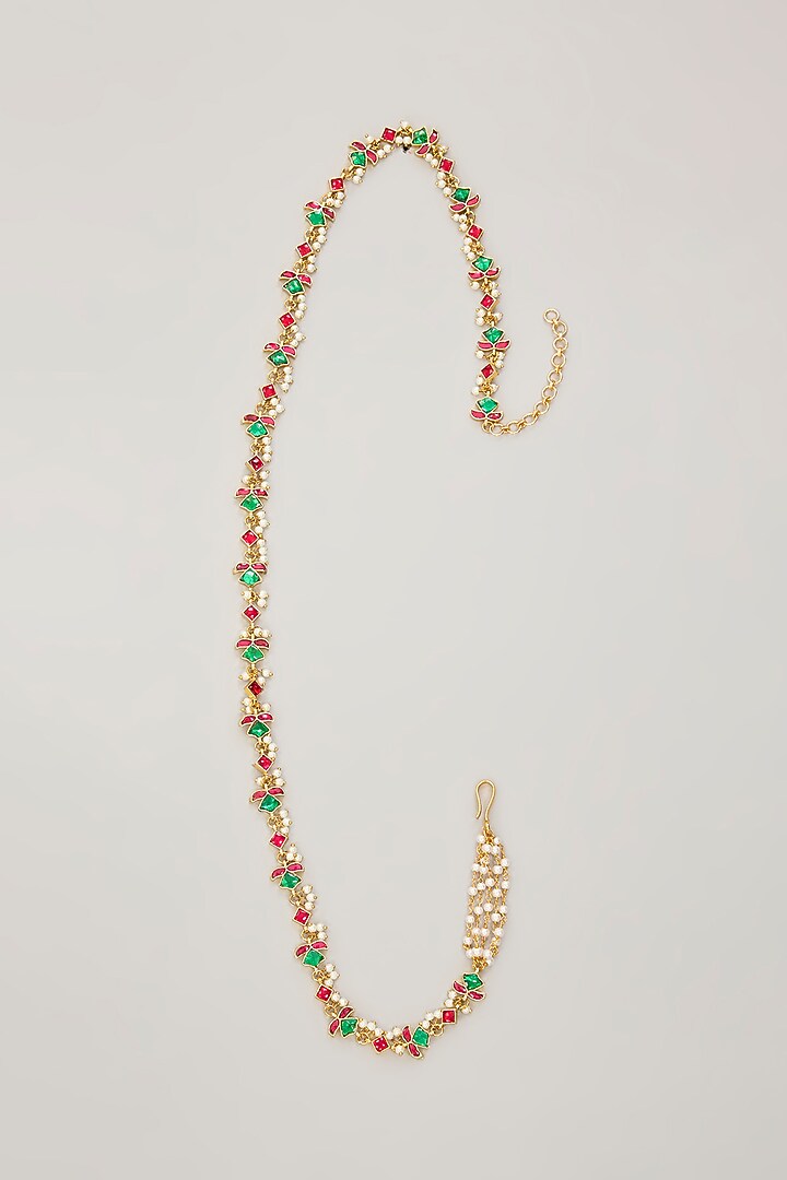 Gold Plated Jadau Kundan Polki & Natural Gemstone Waistbelt by Shlok Jewels at Pernia's Pop Up Shop