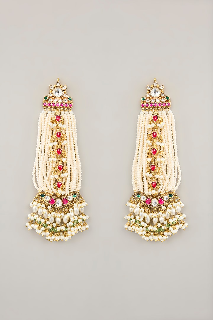 Gold Plated Jadau Kundan Polki & Natural Gemstone Dangler Earrings by Shlok Jewels at Pernia's Pop Up Shop