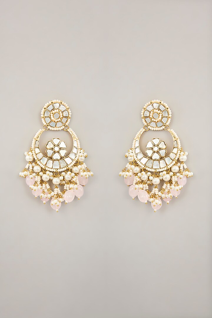 Gold Plated Mother Of Pearl & Natural Gemstone Chandbali Earrings by Shlok Jewels at Pernia's Pop Up Shop