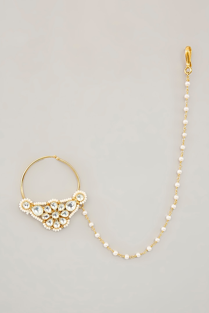 Gold Plated Jadau Kundan Polki & Natural Gemstone Nose Ring by Shlok Jewels at Pernia's Pop Up Shop