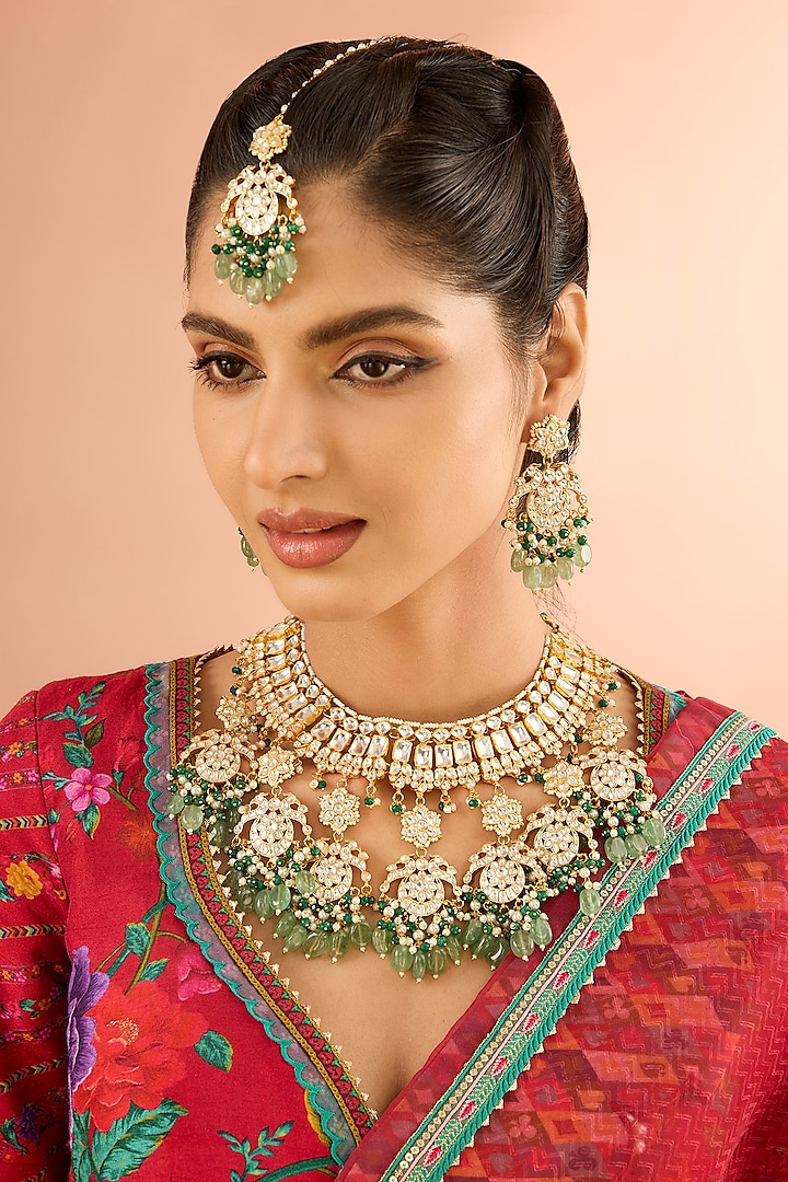 Gold Plated Jadau Kundan Polki & Natural Gemstone Necklace Set by Shlok Jewels at Pernia's Pop Up Shop