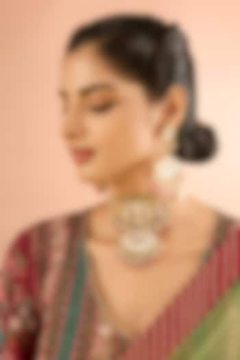 Gold Plated Jadau Kundan Polki & Natural Gemstone Choker Necklace Set by Shlok Jewels at Pernia's Pop Up Shop